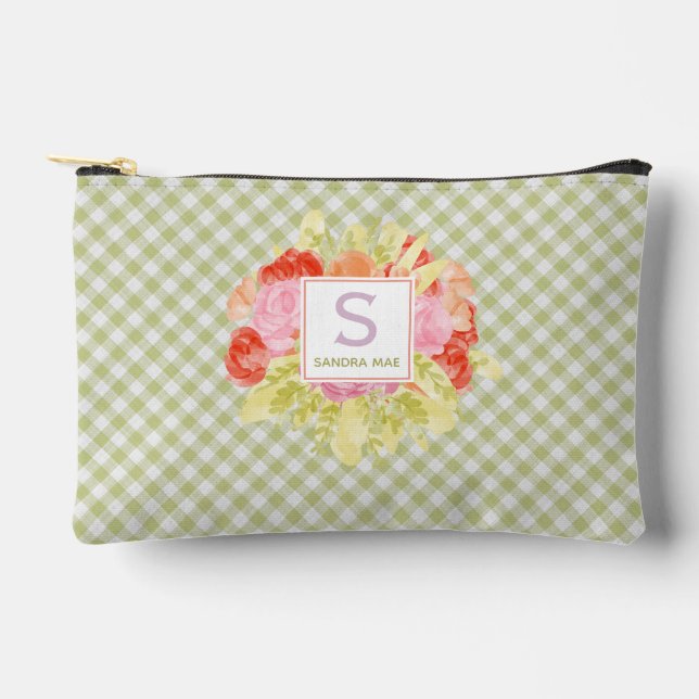 Classy Pastel Spring Green Gingham Karo Pattern Zubehörtasche (Vorderseite)
