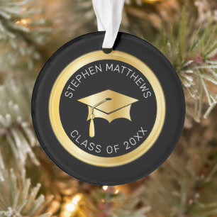 Classy Personalisiert Gold Graduation Cap and Tass Ornament