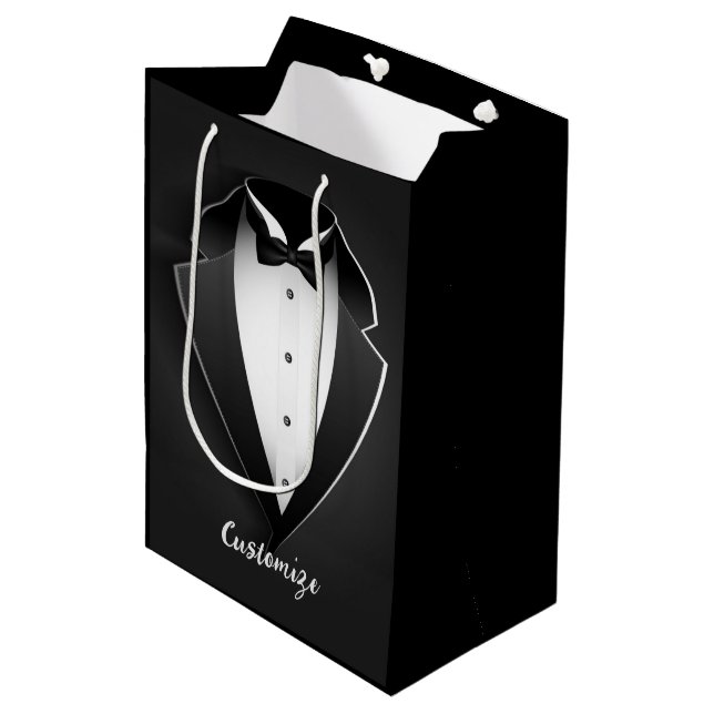 Classy Personalisiert Tuxedo Mittlere Geschenktüte (Vorderseite Schrägansicht)