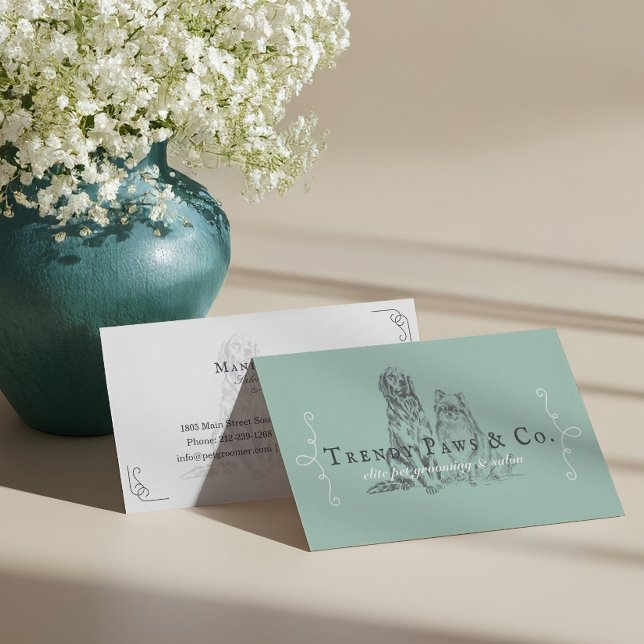 Classy Pet Salon Spitz & Golden Retriever Dog Visitenkarte (Classy Pet Salon Pomeranian & Golden Retriever Dog Business Card)