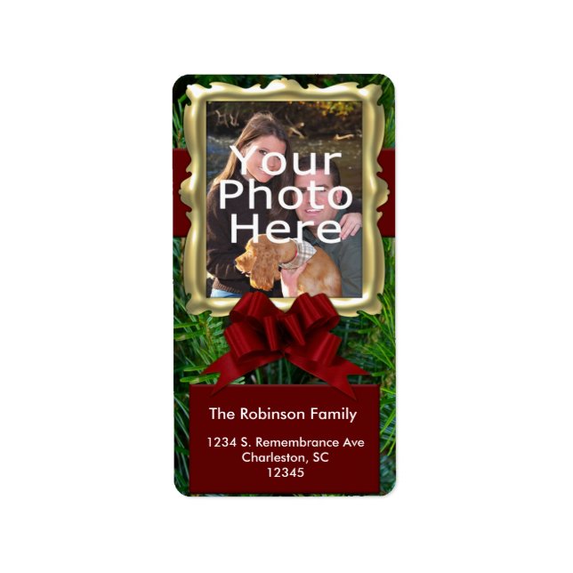 Classy Pine Foto Weihnachtsanschrift Adressaufkleber (Vorne)
