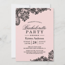 Classy Pink Black Lace Junggeselinnen-Abschied Einladung