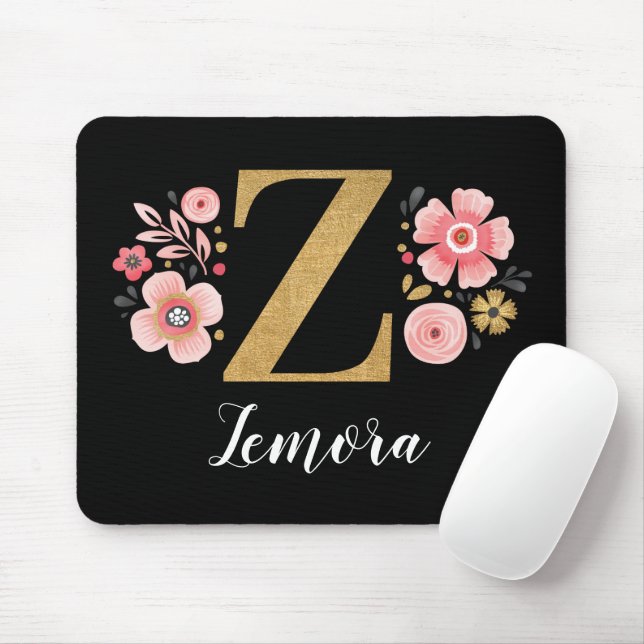 Classy Pink Black Monogram Initial Girly Letter Z Mousepad (Mit Mouse)