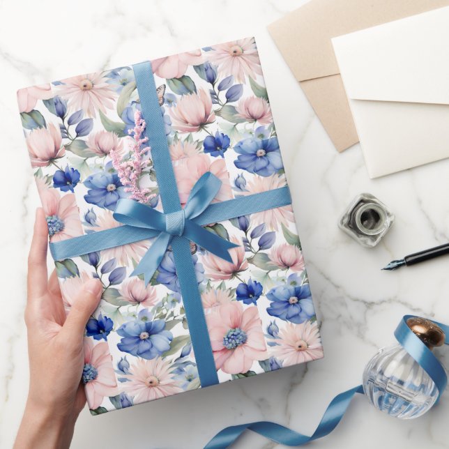 Classy Pink & Blue Blume Bunch Geschenkpapier (Schenken)