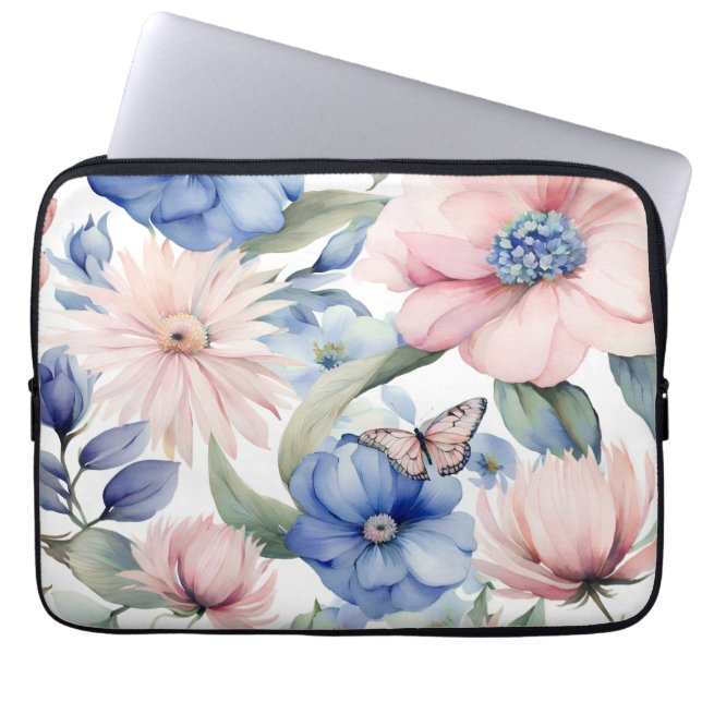Classy Pink & Blue Blume Bunch Laptopschutzhülle (Vorderseite)