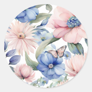 Classy Pink & Blue Blume Bunch Runder Aufkleber
