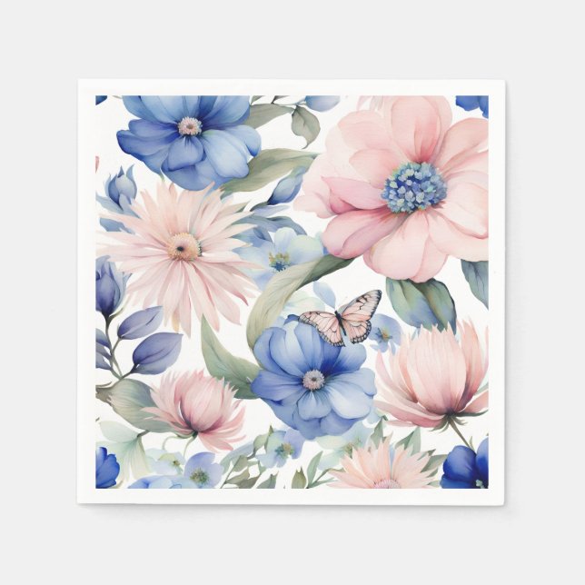 Classy Pink & Blue Blume Bunch Serviette (Vorderseite)