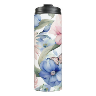 Classy Pink & Blue Blume Bunch Thermosbecher
