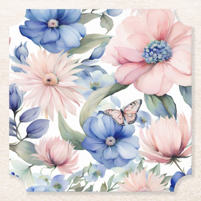 Classy Pink & Blue Blume Bunch Untersetzer (Vorderseite)