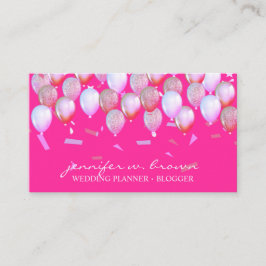 Classy Pink Confetti Flying Balloon Party Style Visitenkarte
