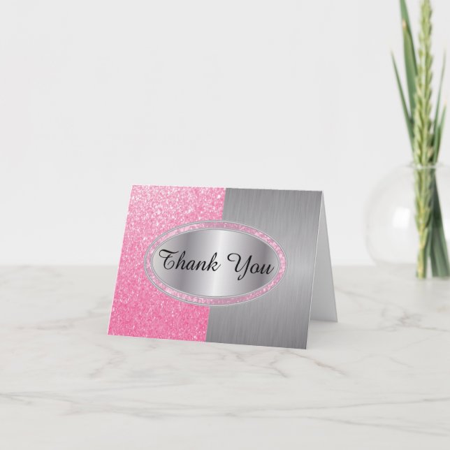 Classy Pink Glitzer Brush - Vielen Dank Dankeskarte (Vorderseite)