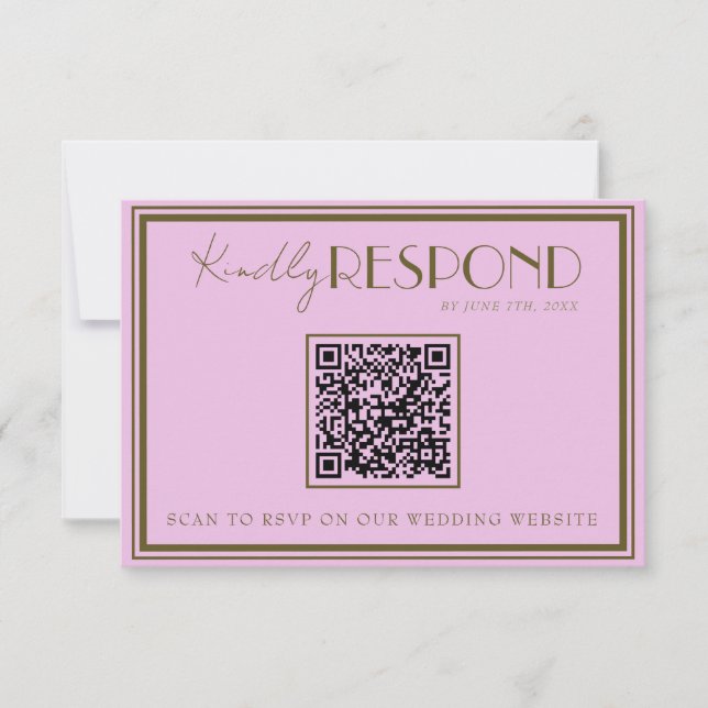 Classy Pink Grassland Old Money QR Code Wedding RSVP Karte (Vorderseite)