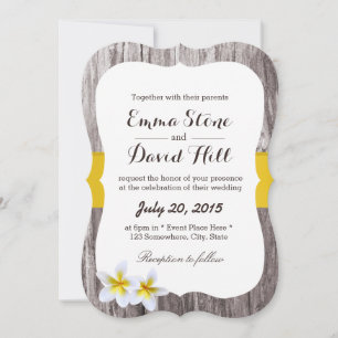 Classy Plumeria Blume & Wood Beach Wedding Einladung