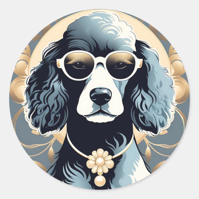 Classy Poodle Dog Runder Aufkleber (Vorderseite)