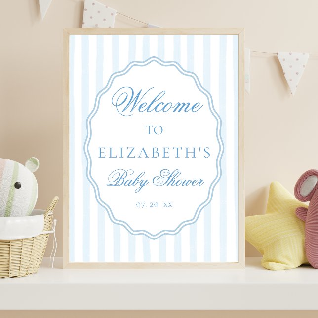 Classy Preppy Stripes Wavy Frame Coast Baby Shower Poster (Von Creator hochgeladen)