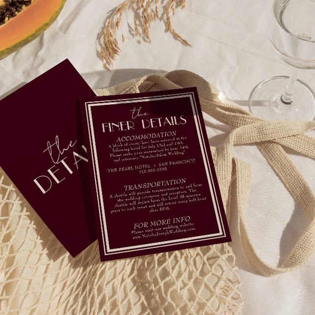 Classy Raspberry Ivory Old Money Wedding Details Begleitkarte (Von Creator hochgeladen)