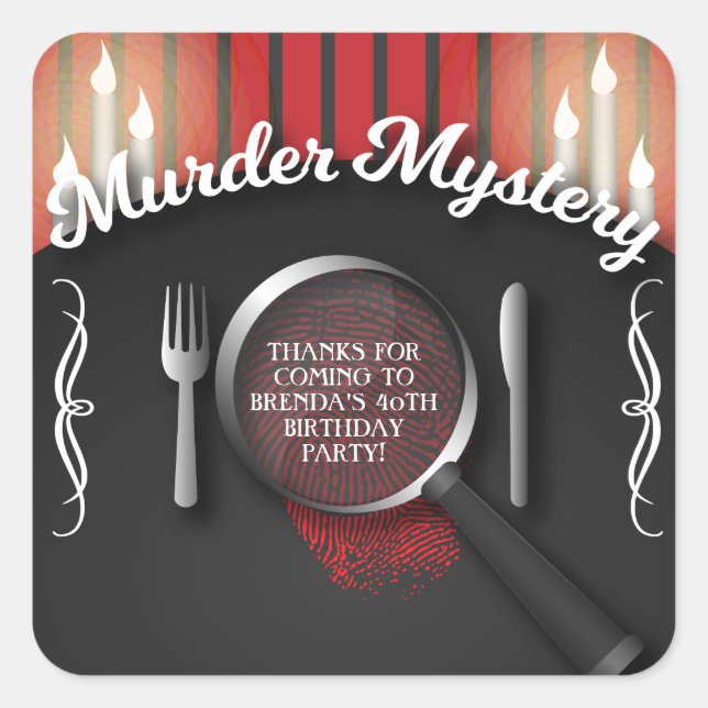 Classy Red and Black Murder Mystery Dinner Quadratischer Aufkleber (Vorderseite)