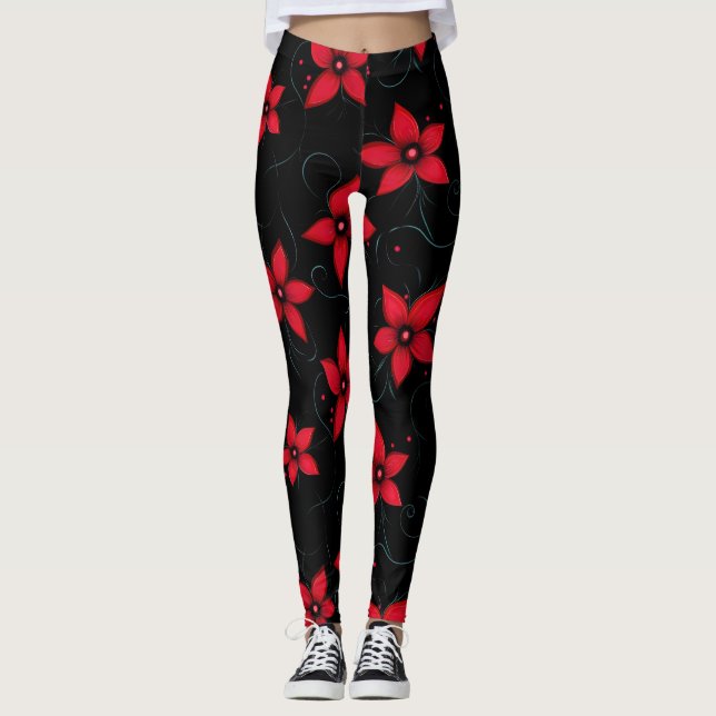 Classy Red Black Blume Leggings (Vorderseite)