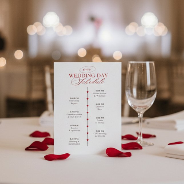Classy Red Hearts Wedding Day Schedule Timeline  Begleitkarte (Von Creator hochgeladen)