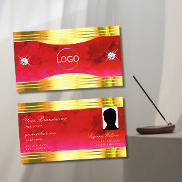 Classy Red Marble Shiny Gold Border Logo und Foto Visitenkarte