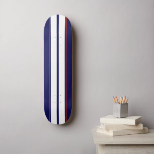 Classy Red, White, and Blue Racing Stripes Skateboard