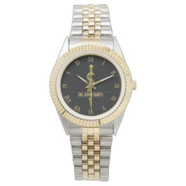 Classy Rod of Asclepius Gold auf schwarzen medizin Armbanduhr