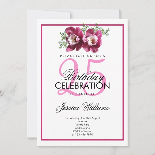 Classy Romantic Pink Orchids Geburtstag Einladung (Vorderseite)