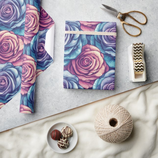 Classy Rose Blume Boho Wrapping Paper Geschenkpapier (Kunsthandwerk)