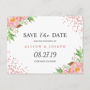 Classy Rose Gold Dots Blumenhochzeit speichern Dat Ankündigungspostkarte