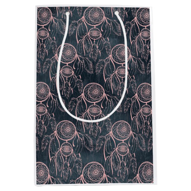 Classy Rose Gold Dreamcatcher Grau Muster Mittlere Geschenktüte (Vorderseite)