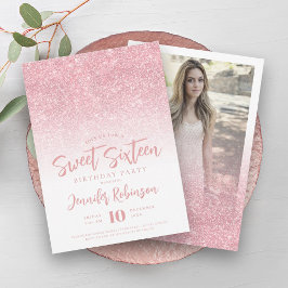 Classy Rose Gold Sparkle Glitzer Foto Sweet 16 Einladung