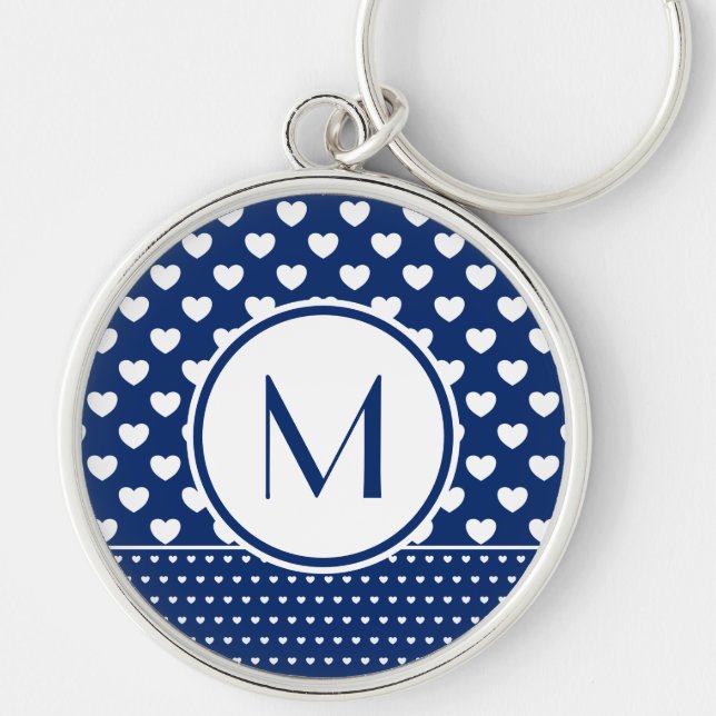 Classy Royal Blue Custom Monogram Button Keychain Schlüsselanhänger (Vorne)