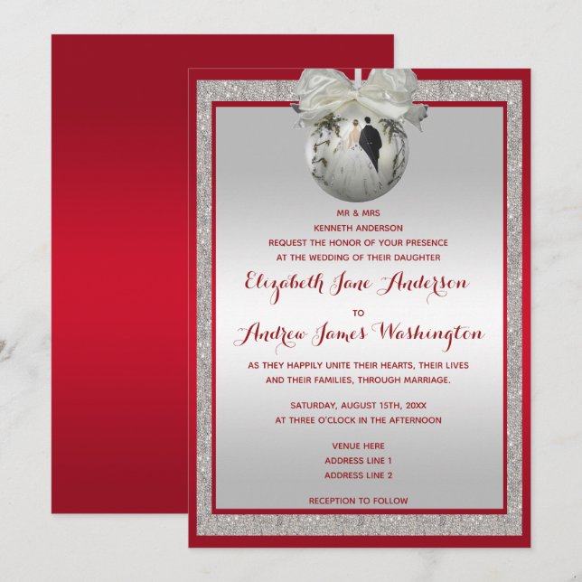 Classy Ruby Red & Funkelnd Bauble Christmas Einladung (Vorne/Hinten)