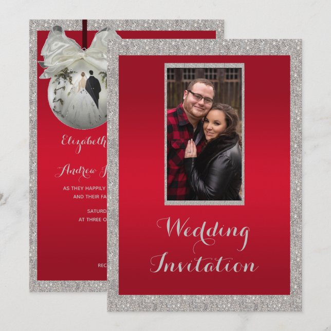 Classy Ruby Red & Funkelnd Bauble Weihnachten Einladung (Vorne/Hinten)