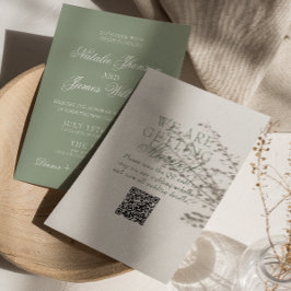 Classy Sage Green Boho Modern QR Code Wedding Einladung