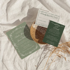 Classy Sage Green Floral Boho Botanical Wedding Einladung