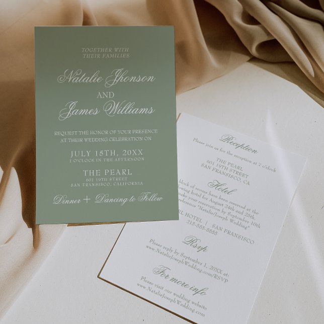 Classy Sage Green Luxury Boho All In One Wedding Einladung (Von Creator hochgeladen)