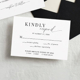 Classy Schwarz-weiß Script Wedding Meal Entree UAw Begleitkarte