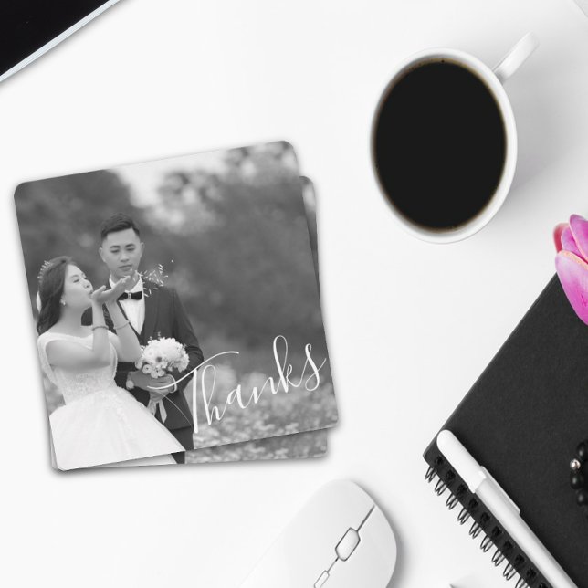 Classy Script Black/White Wedding Danke Foto Sav Save The Date (Von Creator hochgeladen)