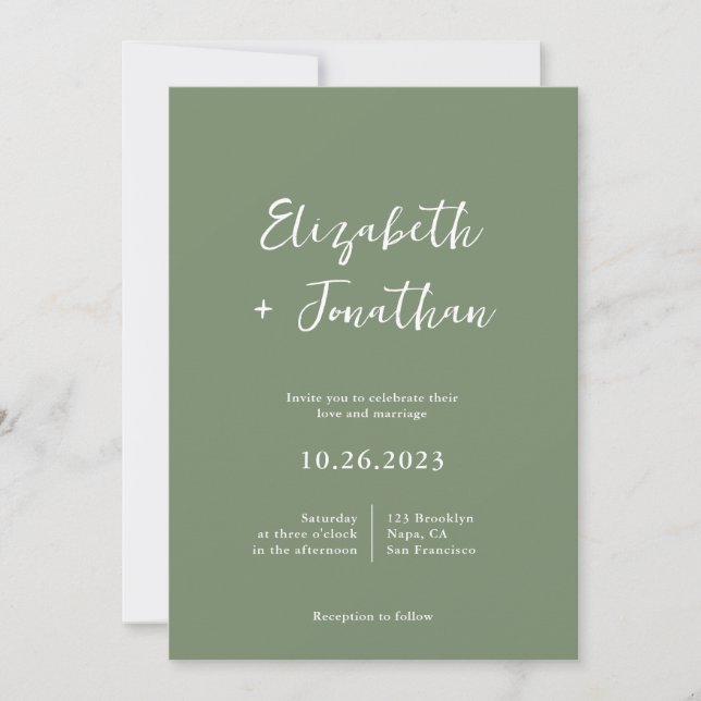 Classy Script Foto Sage Green Wedding Einladung (Vorderseite)