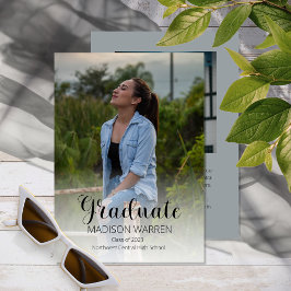 Classy Script Graduate Two Photo Graduation Gray Einladung