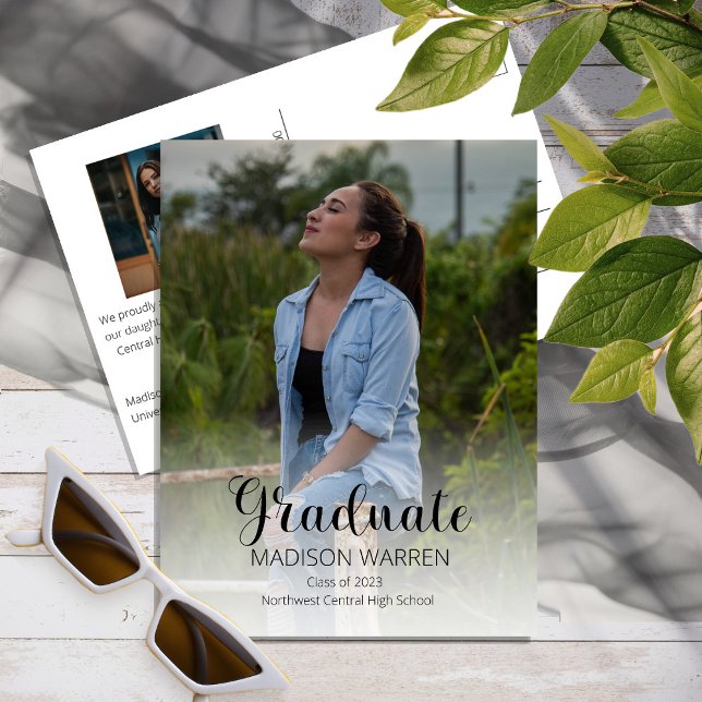 Classy Script Graduate Two Photo Graduation Postca Postkarte (Von Creator hochgeladen)
