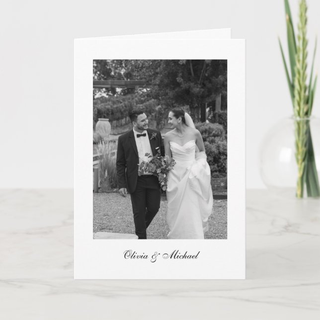 Classy Script Photo Folded Wedding Thank You Dankeskarte (Vorderseite)