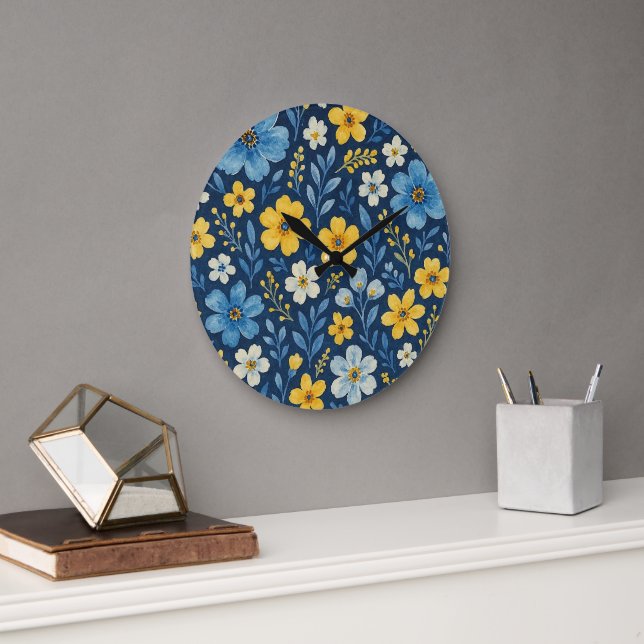 Classy Shabby Chic Französisch Floral Art Muster D Große Wanduhr (Büro)