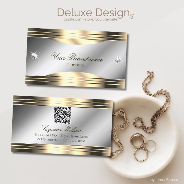 Classy Silver and Gold Shiny Diamonds mit QR Code Visitenkarte (Von Creator hochgeladen)