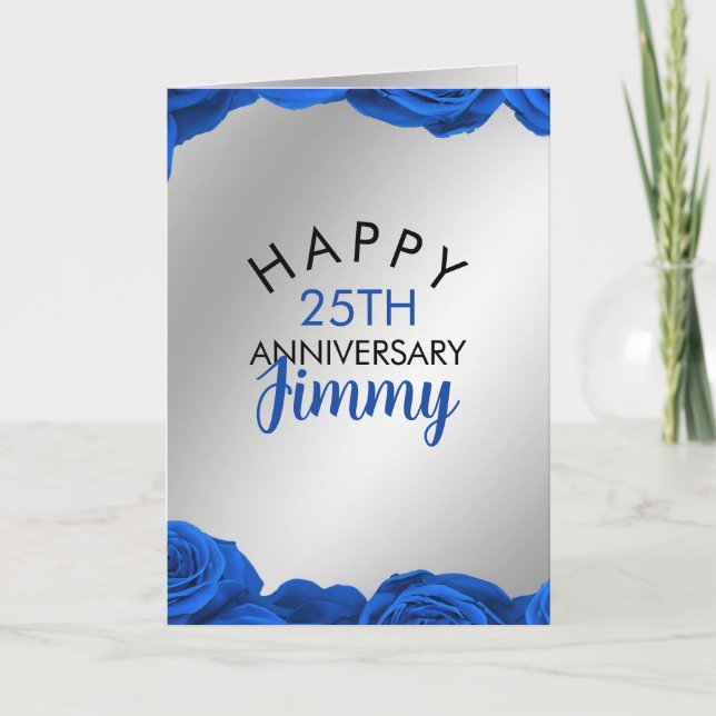 Classy Silver Blue Rose Ehemann 25 Jahre Jubiläum Karte (Vorderseite)