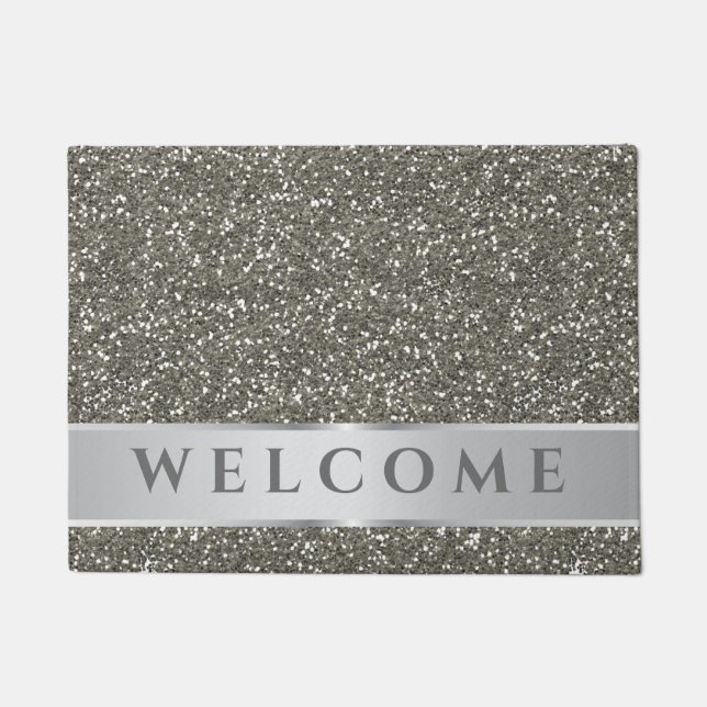 Classy Silver Glitzer Look Grau Willkommen   Fußmatte (Vorderseite)
