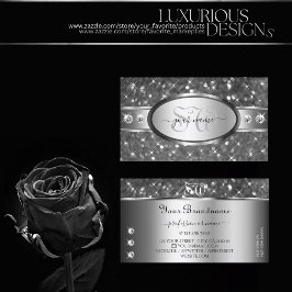Classy Silver Glitzer Sparkle Diamonds Initialen Visitenkarte