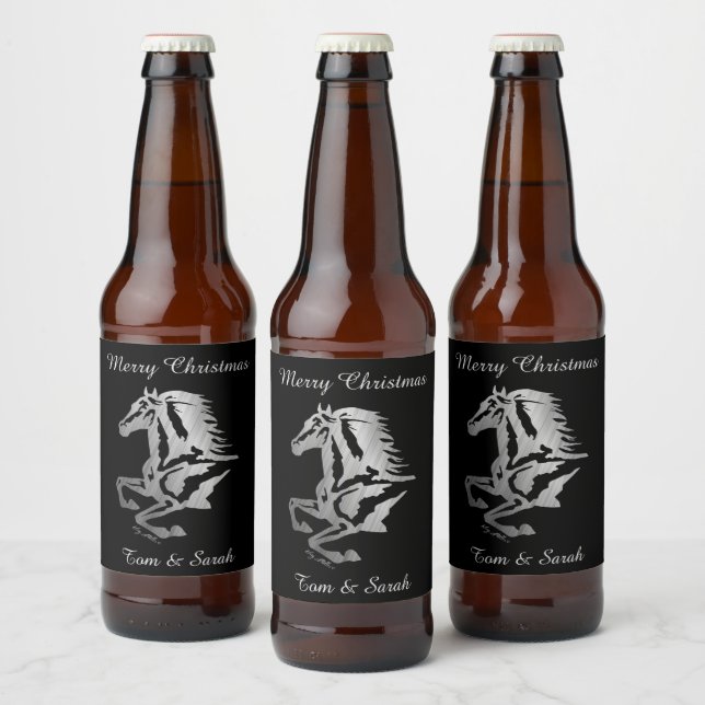 Classy Silver Horse Silhouette Bierflaschenetikett (Flaschen)