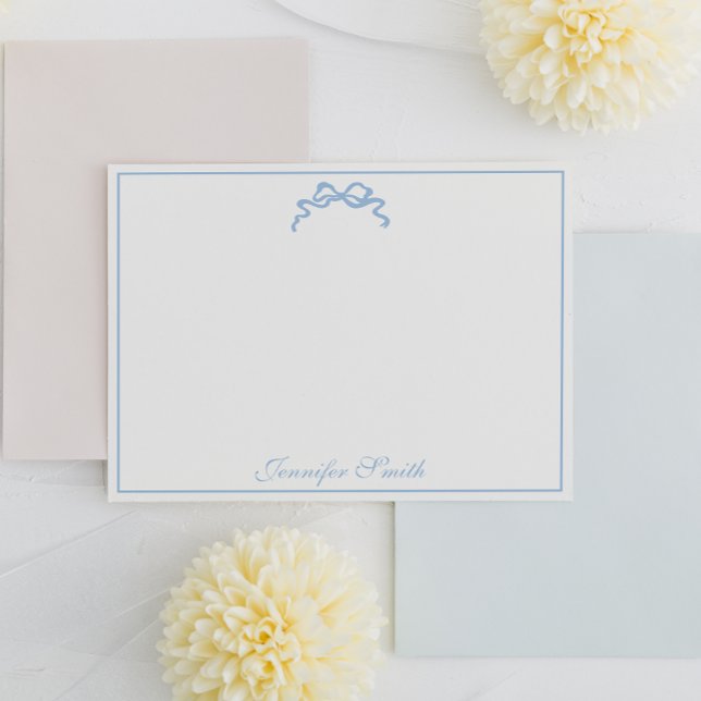 Classy Soft Blue Bow Thin Border Formal Mitteilungskarte (Von Creator hochgeladen)